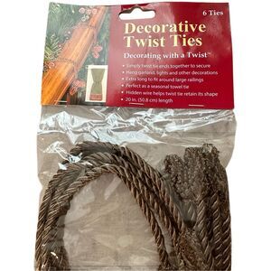 Lot of 6 Decorative Twist Ties Hang Garland Lights Hid‎ Wire 20" Long Brown New